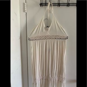 White lace full length halter maxi dress
